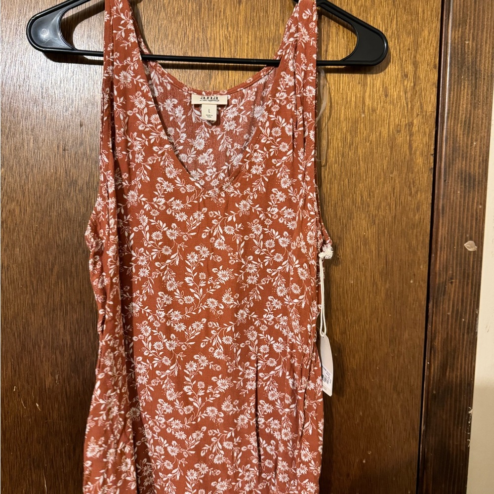 Floral Sleeveless Dress in Rust and White